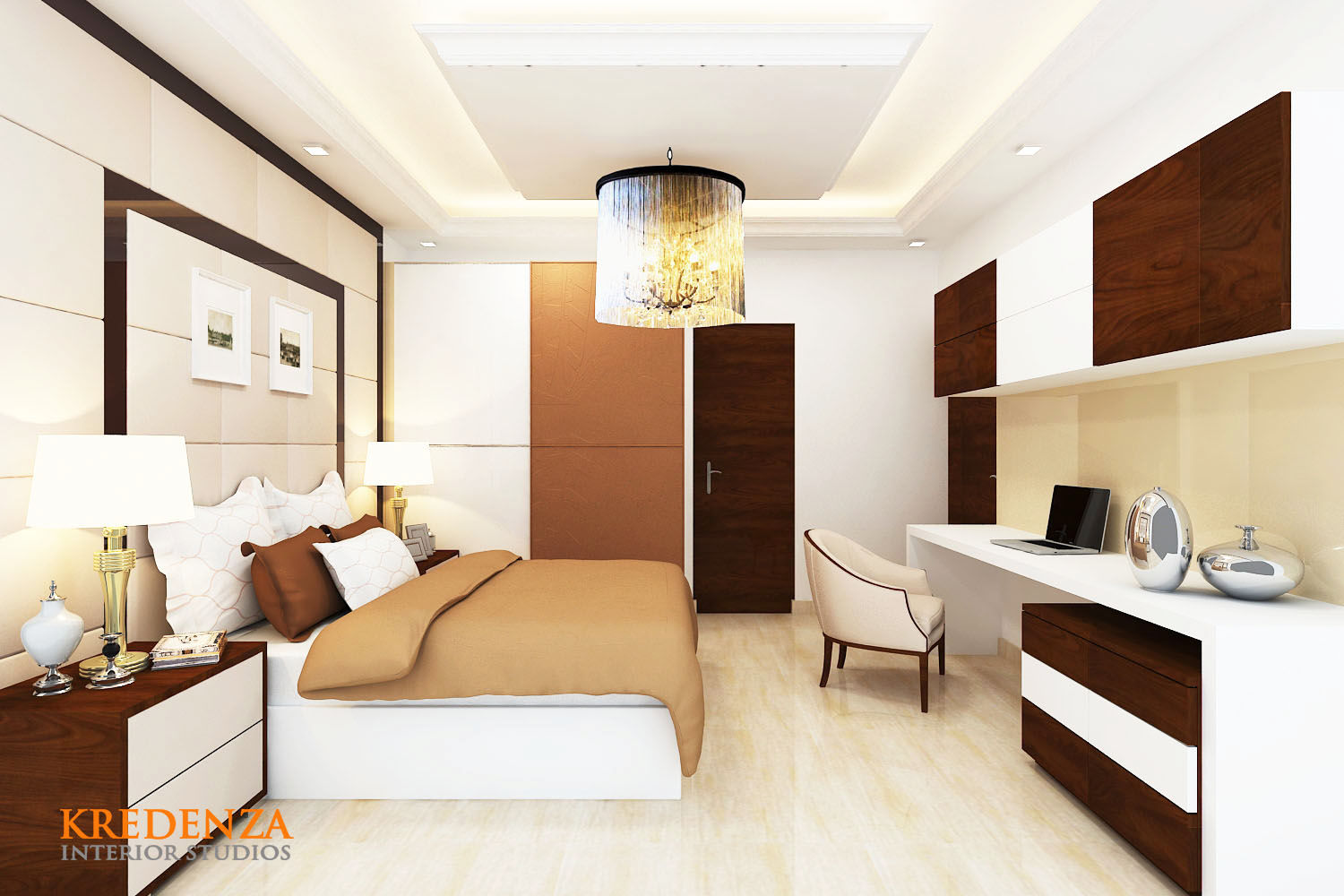 Jain Heights Apartment Interiors, Bangalore., Kredenza Interior Studios Kredenza Interior Studios Modern Yatak Odası