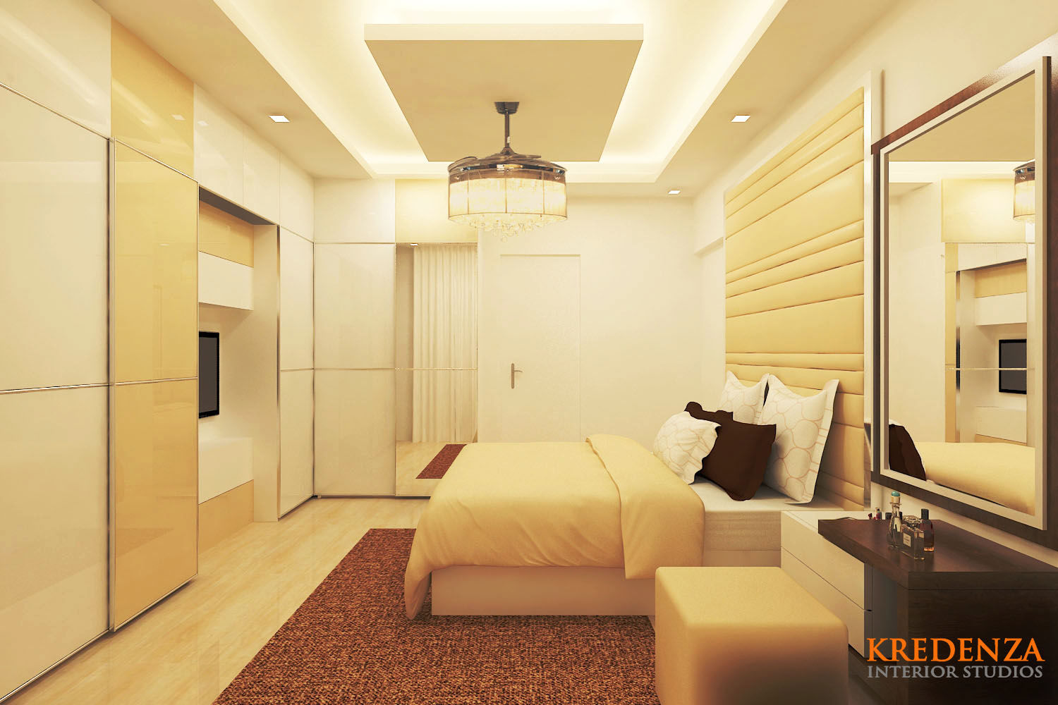 Jain Heights Apartment Interiors, Bangalore., Kredenza Interior Studios Kredenza Interior Studios Moderne slaapkamers