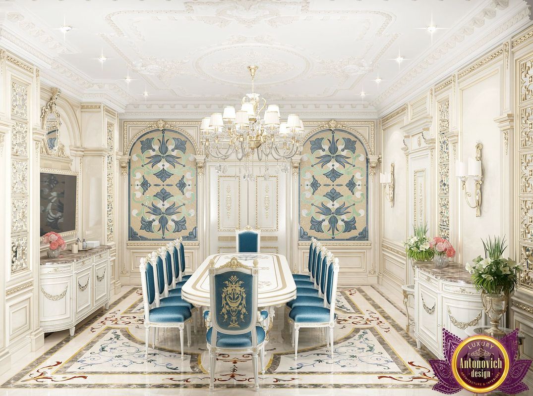 ​Dining room interior design by Katrina Antonovich., Luxury Antonovich Design Luxury Antonovich Design クラシックデザインの ダイニング