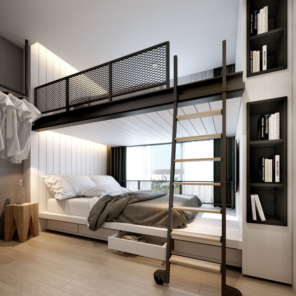 เตียงสองชั้น, ramรับออกแบบตกแต่งภายใน ramรับออกแบบตกแต่งภายใน Nowoczesna sypialnia Łóżka i zagłówki