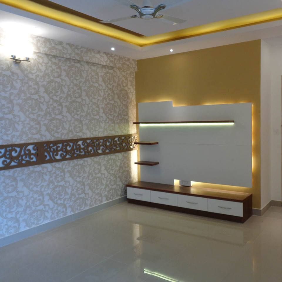 Living Room TV Unit & False Ceiling homify Asian style living room TV stands & cabinets
