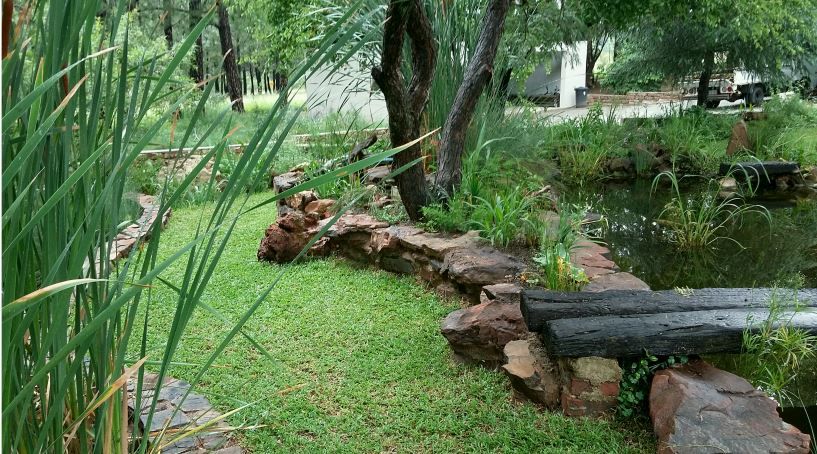 Large Country Garden Young Landscape Design Studio Country style garden natural stone wall,shade garden,wooden bridge,shade lawn,frost hardy,waterwise