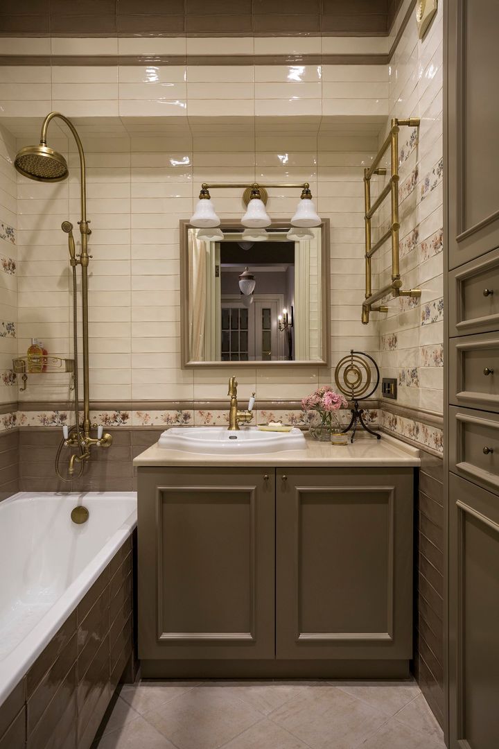 Пудренно розовый, Dots&points interior design studio Dots&points interior design studio Classic style bathroom
