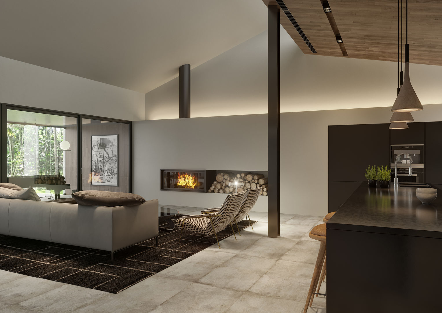 Living Room homify Salas de estar minimalistas Cerâmica interior design,livingroom,molteni,fireplace,lareira,sala