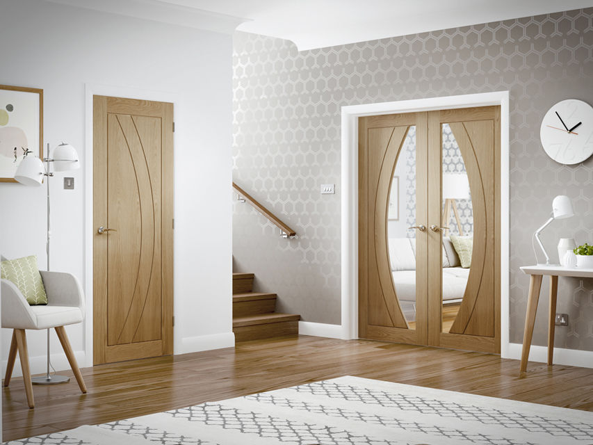 Salerno Oak Glazed Rebated Pair and single solid Internal Door Modern Doors Ltd Portes Bois d'ingénierie Transparent Portes