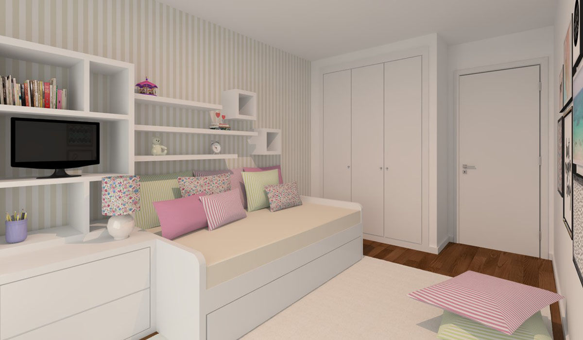 Projeto 3D - Apartamento Montijo, Ana Andrade - Design de Interiores Ana Andrade - Design de Interiores Kamar Bayi/Anak Modern