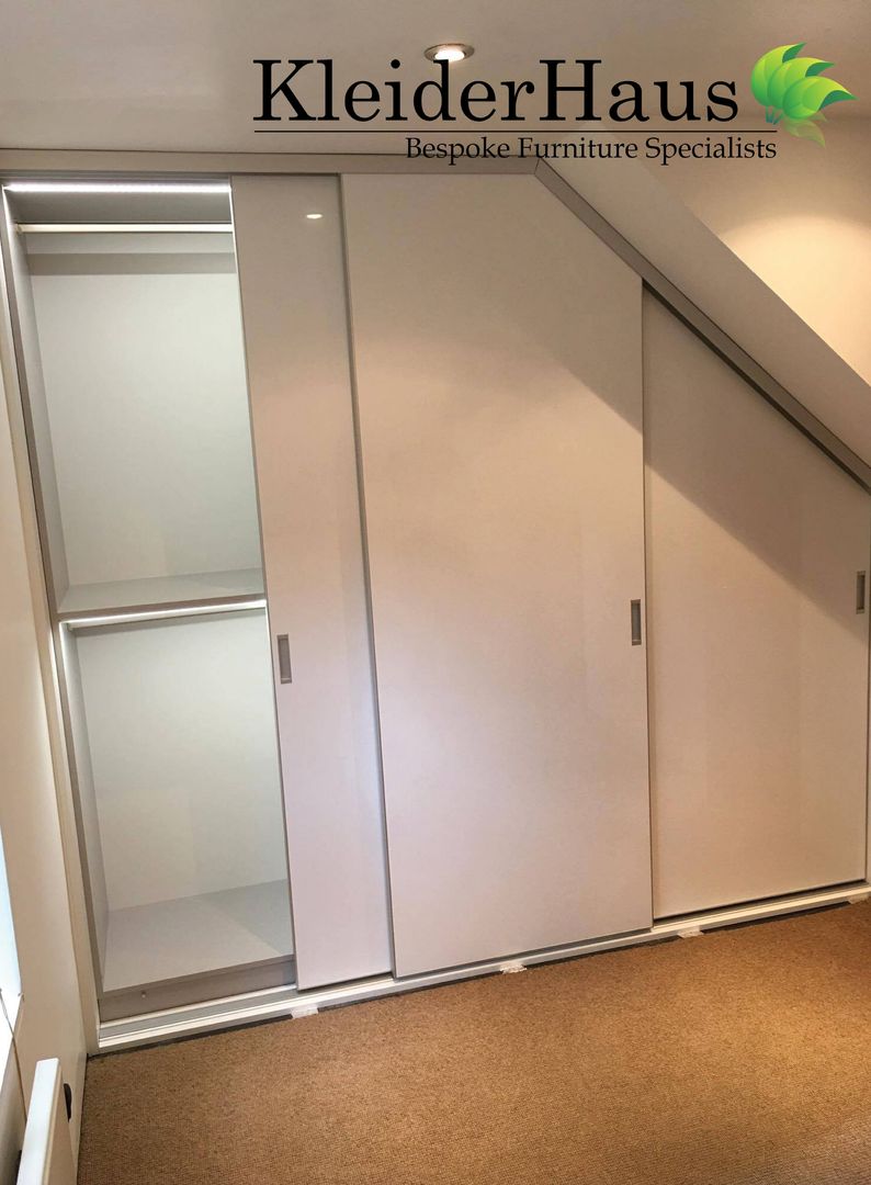 Fitted Sloping ceiling Sliding Door Wardrobe Kleiderhaus ltd Modern style bedroom fitted wardrobes,built in wardrobes,sliding doors,sliding wardrobes,wardrobes,furniture,joinery,furniture london,wardrobes london,bespoke furniture,bespoke wardrobes,Wardrobes & closets