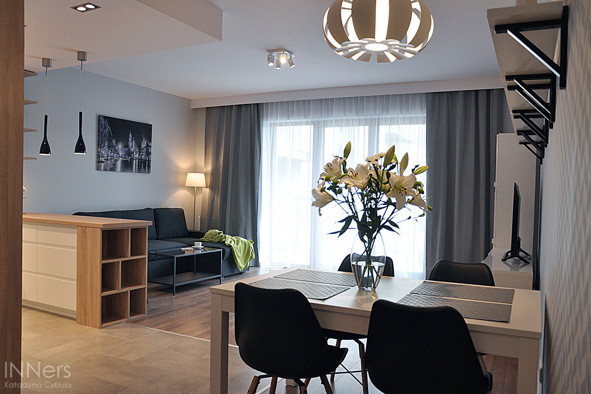 Mieszkanie 80m2 - Wiślane Tarasy, INNers - architektura wnętrza INNers - architektura wnętrza Livings de estilo escandinavo