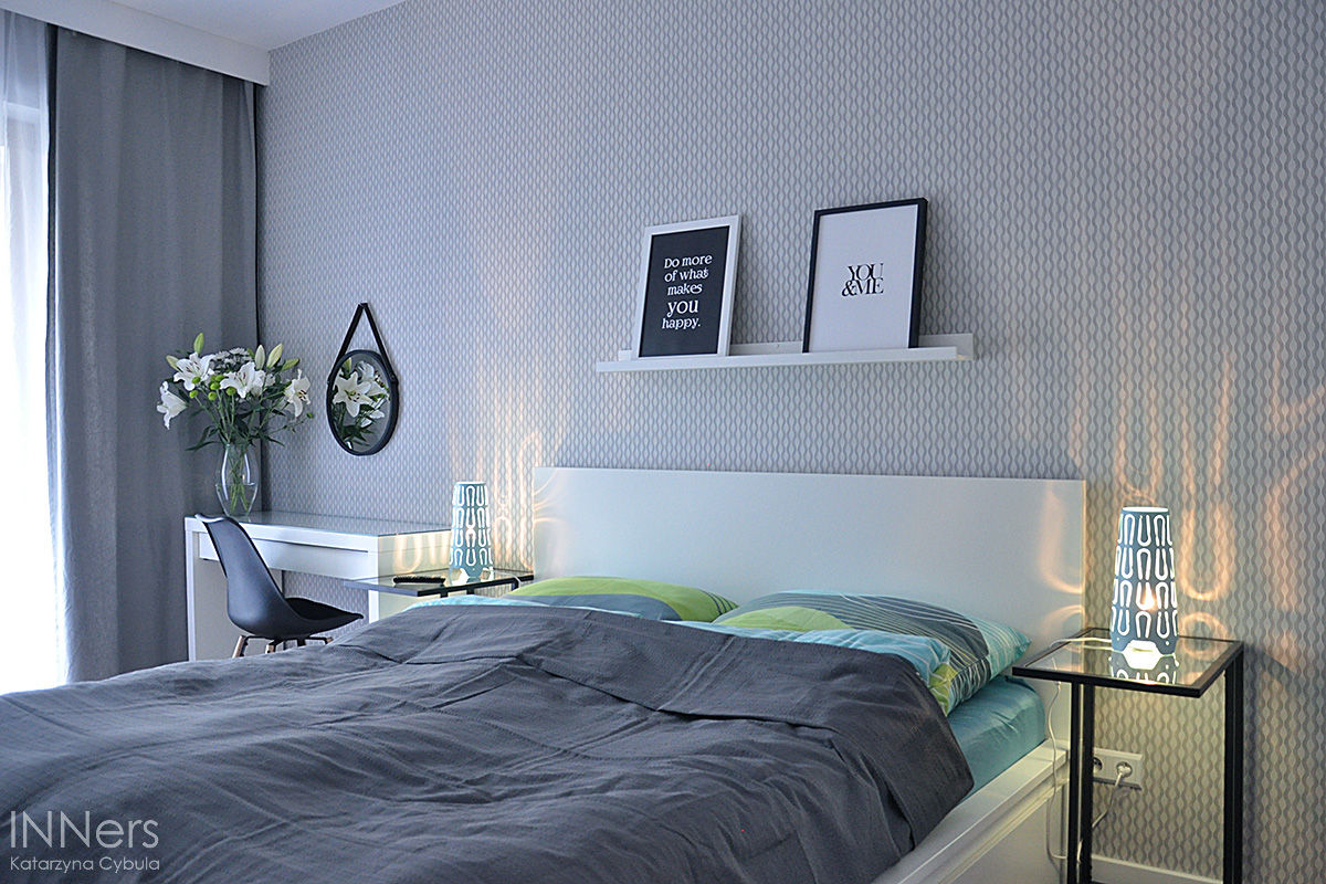 Mieszkanie 80m2 - Wiślane Tarasy, INNers - architektura wnętrza INNers - architektura wnętrza Scandinavian style bedroom