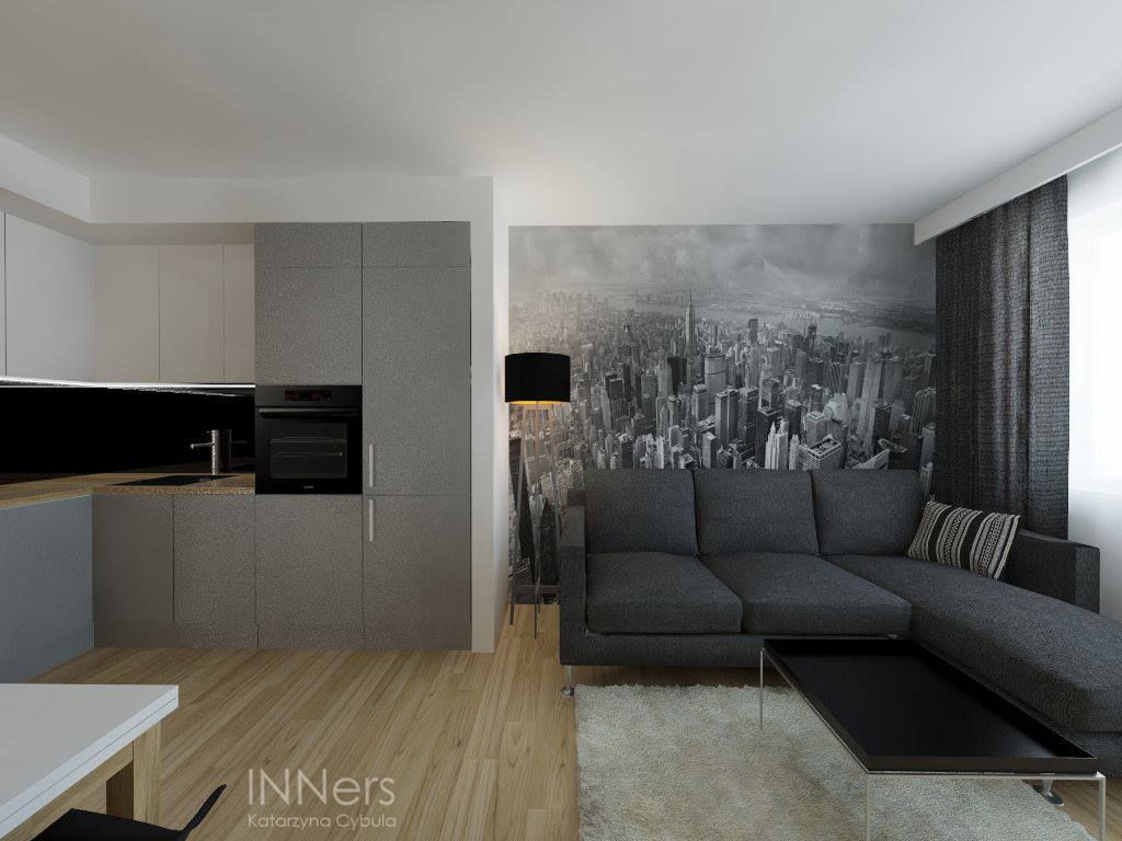 Mieszkanie 40m2 - Polonijna, Kraków, INNers - architektura wnętrza INNers - architektura wnętrza Modern living room