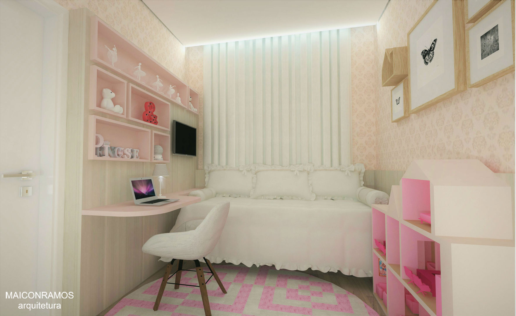 Quarto de menina Maicon Ramos arquitetura Quarto infantil eclético MDF dormitório,quarto de menina,kids,suíte,rosa,bebe