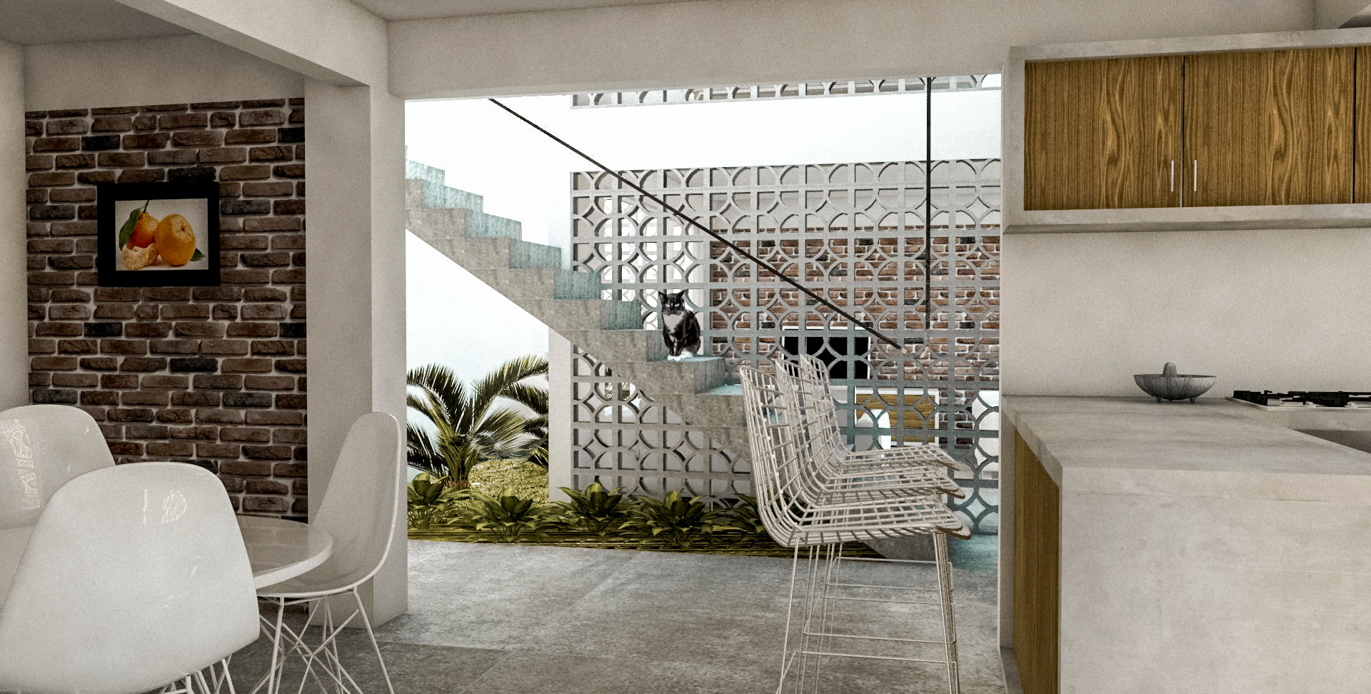 Casa Naranjo, KINI ARQUITECTOS KINI ARQUITECTOS Modern corridor, hallway & stairs Concrete