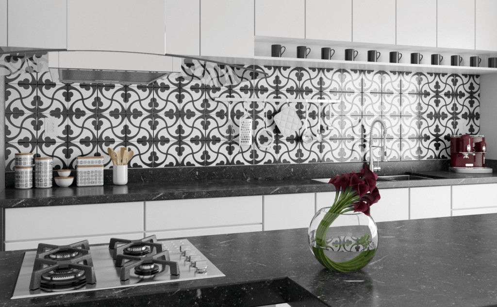 Detalhe do Revestimento 🔴 8HAUS - ARQUITETOS ASSOCIADOS 🔴 Cozinhas minimalistas Azulejo Azulejo,preto e branco,armarios