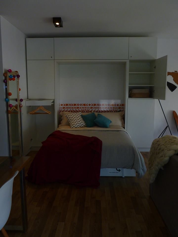 Cama rebatible + Guardado MinBai Dormitorios de estilo moderno Madera Acabado en madera Storage,Placard,Studio,Bed,Camas y cabeceros