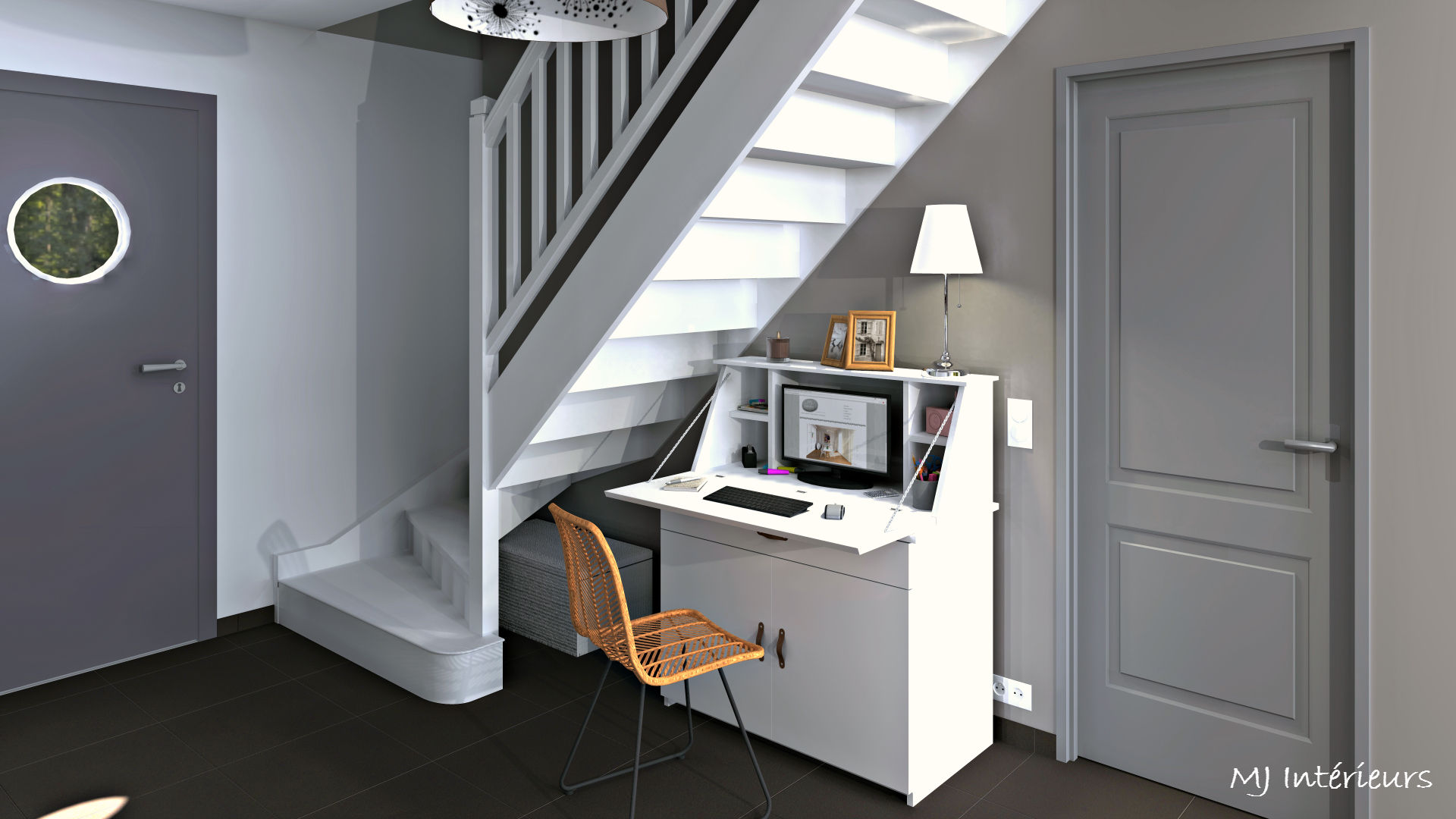 Dressing et bureau sur mesure, MJ Intérieurs MJ Intérieurs Pasillos, vestíbulos y escaleras de estilo moderno