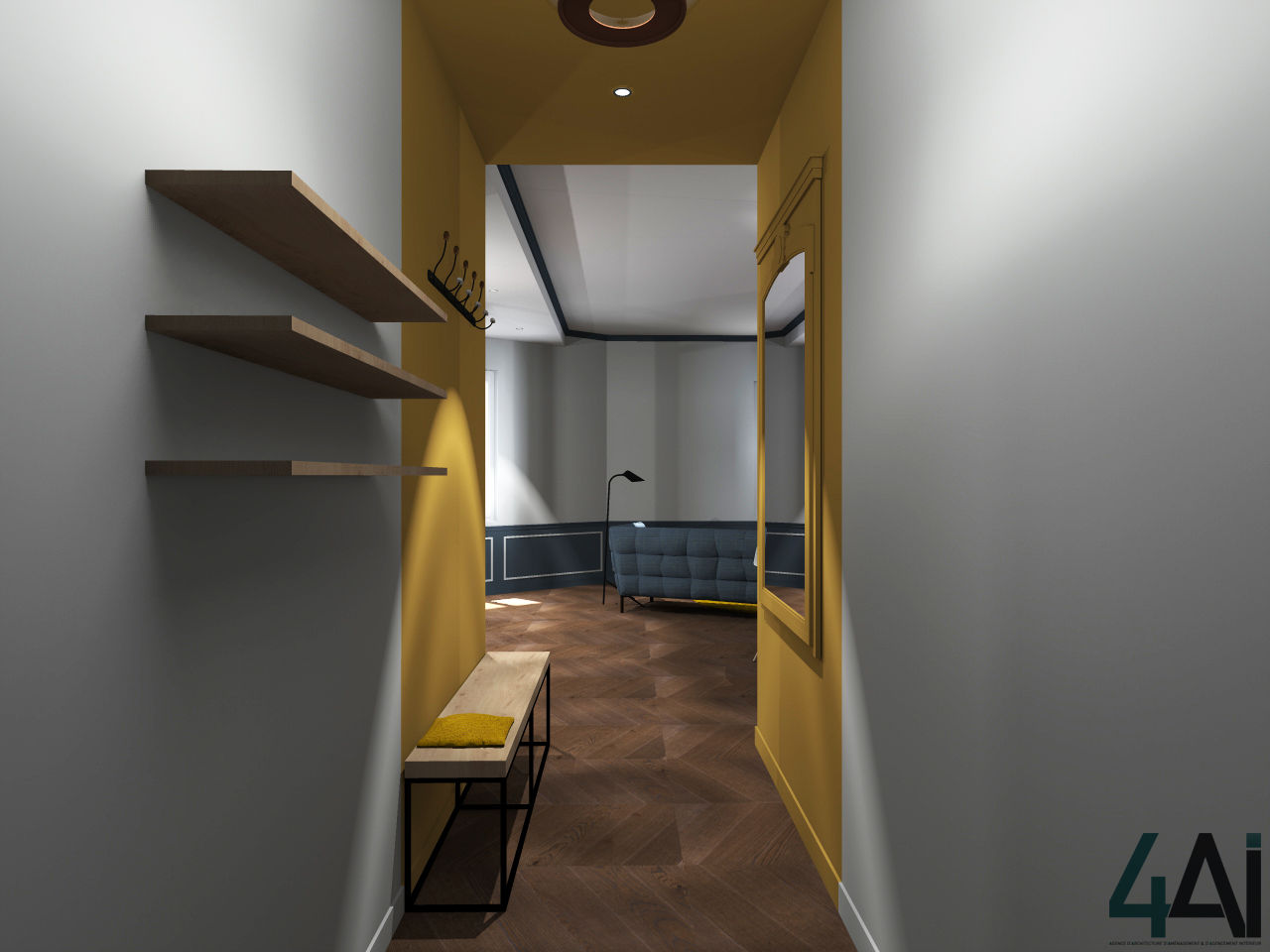 Projet XAO, Agence 4ai Agence 4ai Modern corridor, hallway & stairs Solid Wood Multicolored