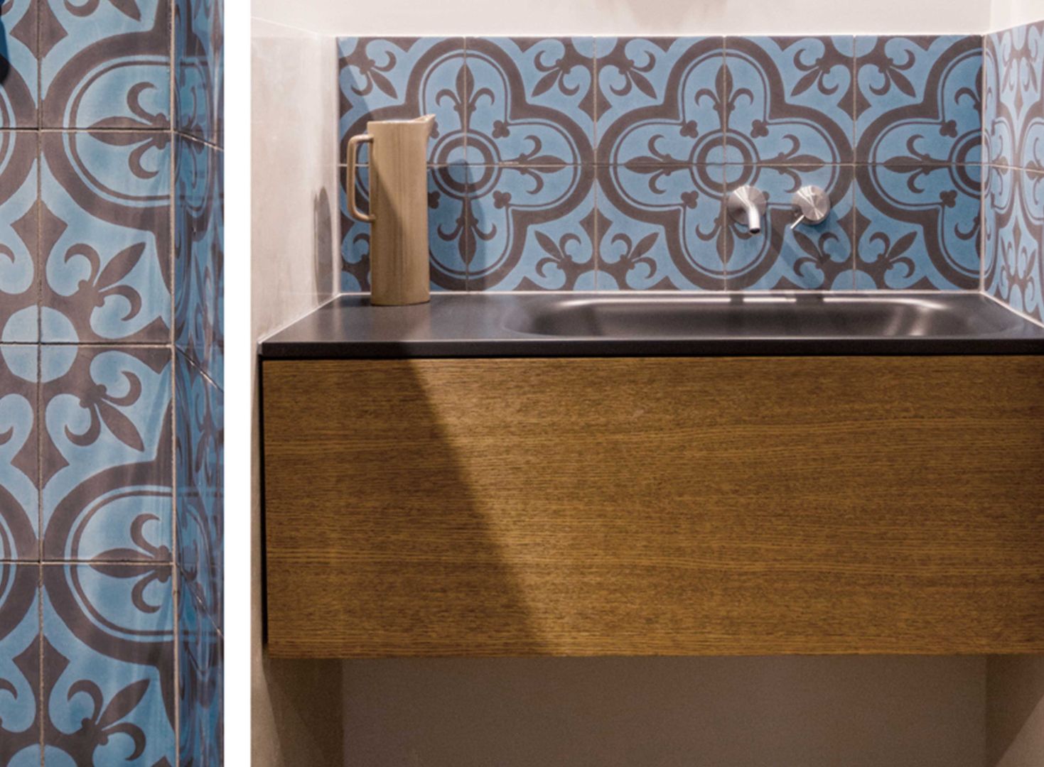 Czarna umywalka z blatem w wyrazistej łazience., Luxum Luxum 現代浴室設計點子、靈感&圖片
