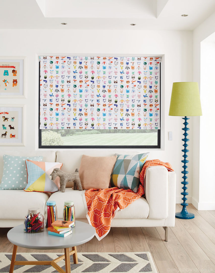 Quirky Animal Characters Patterned Blackout Roller Blinds English Blinds غرفة المعيشة قماش Amber/Gold ديكورات واكسسوارات