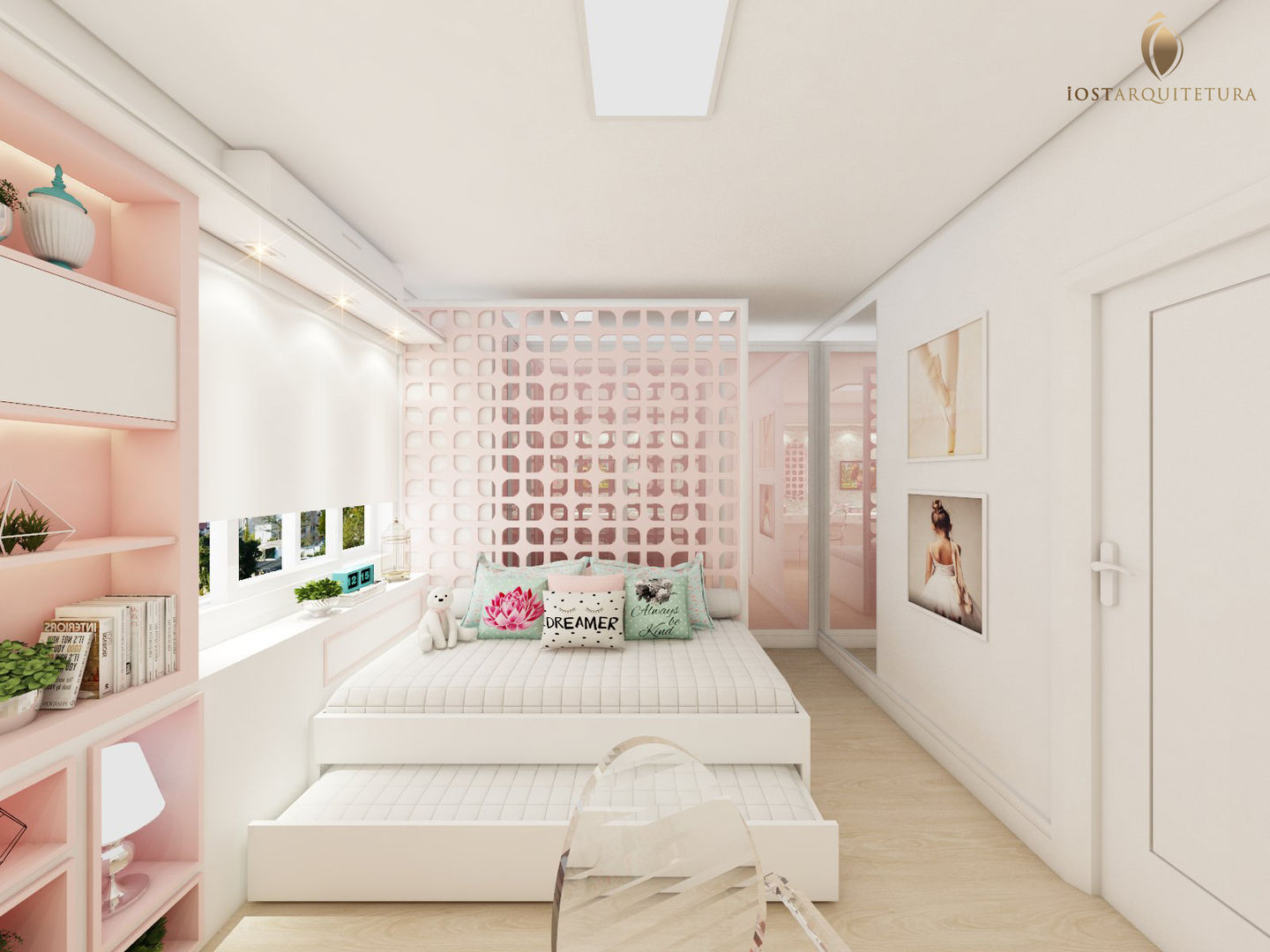 Dormitório Infantimoderno nas cores Rosa e Branco. iost Arquitetura e Interiores Quartos das meninas MDF quarto, dormitorio, closet, quarto de criança, quarto infantil, quarto rosa, quarto na cor rosa, projeto de quarto, projeto de interiores