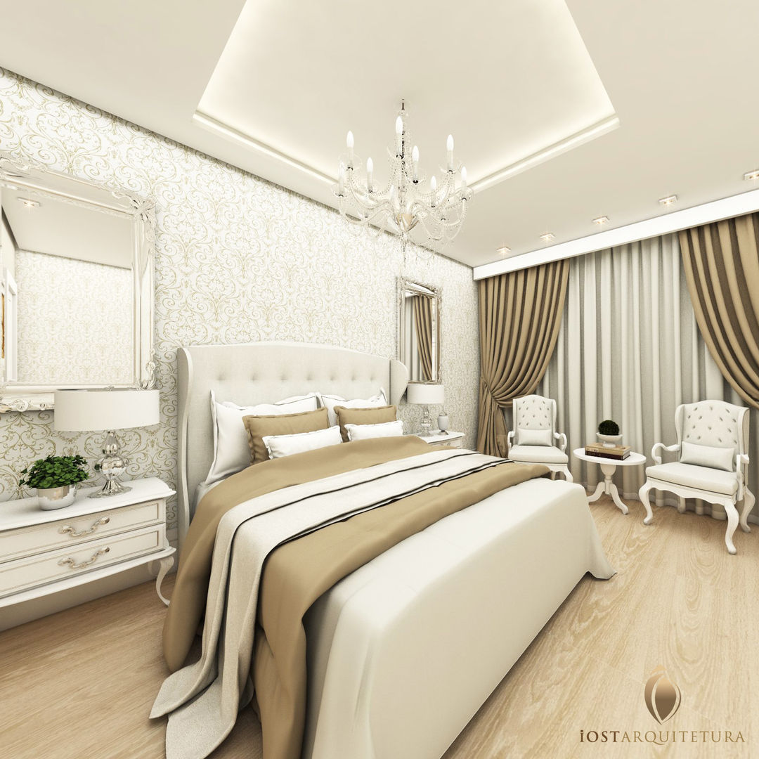Dormitório no estilo clássico, iost Arquitetura e Interiores iost Arquitetura e Interiores غرفة نوم