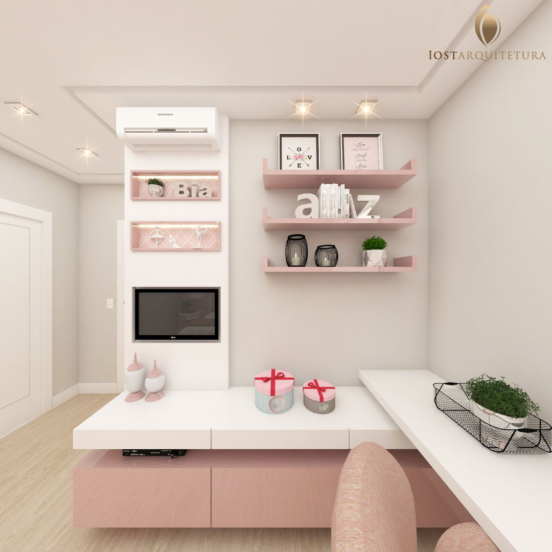 Projeto - Dormitório de Princesa Adolescente em tons de Rosa iost Arquitetura e Interiores Quartos de adolescente MDF quarto, dormitorio, closet, quarto de criança, quarto infantil, quarto rosa, quarto na cor rosa, projeto de quarto, projeto de interiores