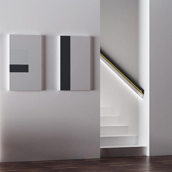 homify Modern corridor, hallway & stairs Synthetic Brown Lighting