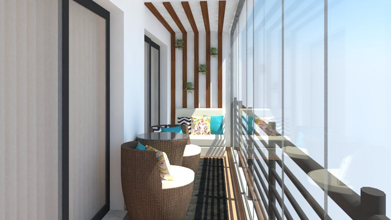 Projeto 3D - Apartamento Montijo, Ana Andrade - Design de Interiores Ana Andrade - Design de Interiores Modern balcony, veranda & terrace