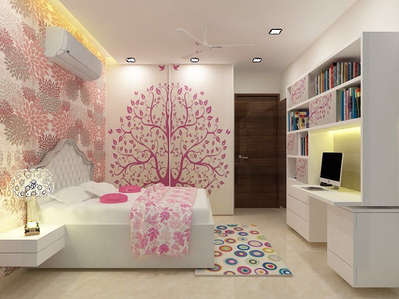 Residence at Powai, A Design Studio A Design Studio Minimalist bedroom Daughter's Bedroom,Kids Room,Interior Design,wall sticker,Pink Theme