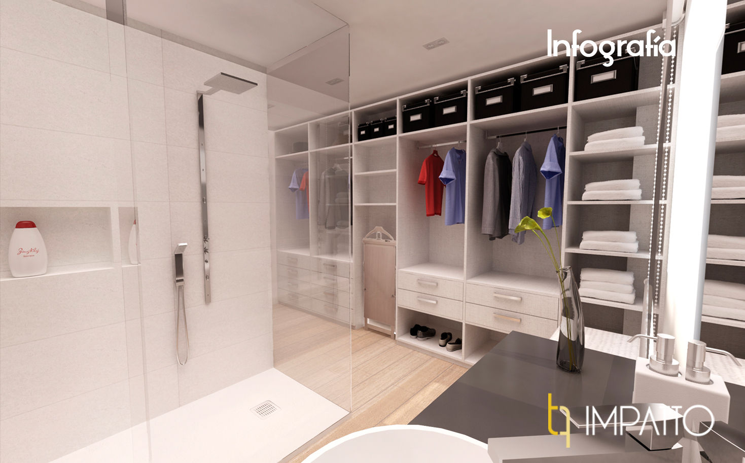 INTERIORISMO: Habitación con vestidor y baño integrados, Ausias March (Valencia), IMPATTO IMPATTO Vestidores de estilo minimalista