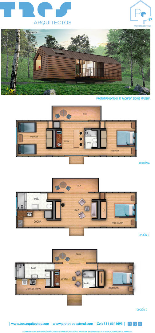 Prototipo Extend _ Viviendas Refugio 27-47-67 @tresarquitectos Casas modernas: Ideas, diseños y decoración