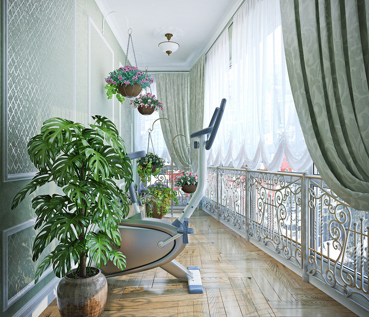 Кабинет писателя с большой лоджией, Студия дизайна ROMANIUK DESIGN Студия дизайна ROMANIUK DESIGN Klassieke balkons, veranda's en terrassen
