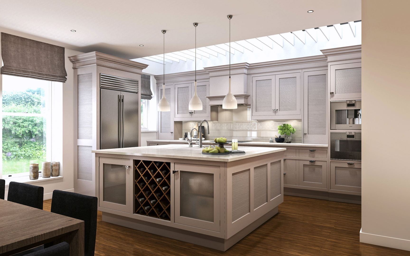 Kitchen Hampstead Design Hub مطبخ traditional kitchen,kitchen lighting,kitchen appliances,cooking island,kitchen island,kitchen cabinet,warm colours,wine rack,painted furniture