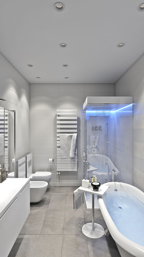 Bathroom Hampstead Design Hub 모던스타일 욕실 shower bench,walk-in shower,freestanding bathtub,bathroom lighting,bathroom mirror,bathroom sink,tile pattern