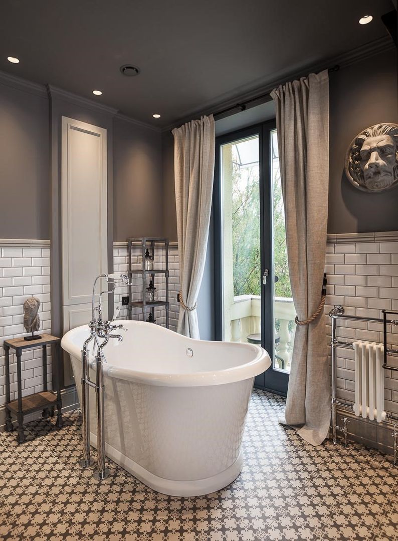 Bathroom Hampstead Design Hub Bathroom freestanding bathtub,custom-made shelves,wall colours,bathroom lighting,tile pattern