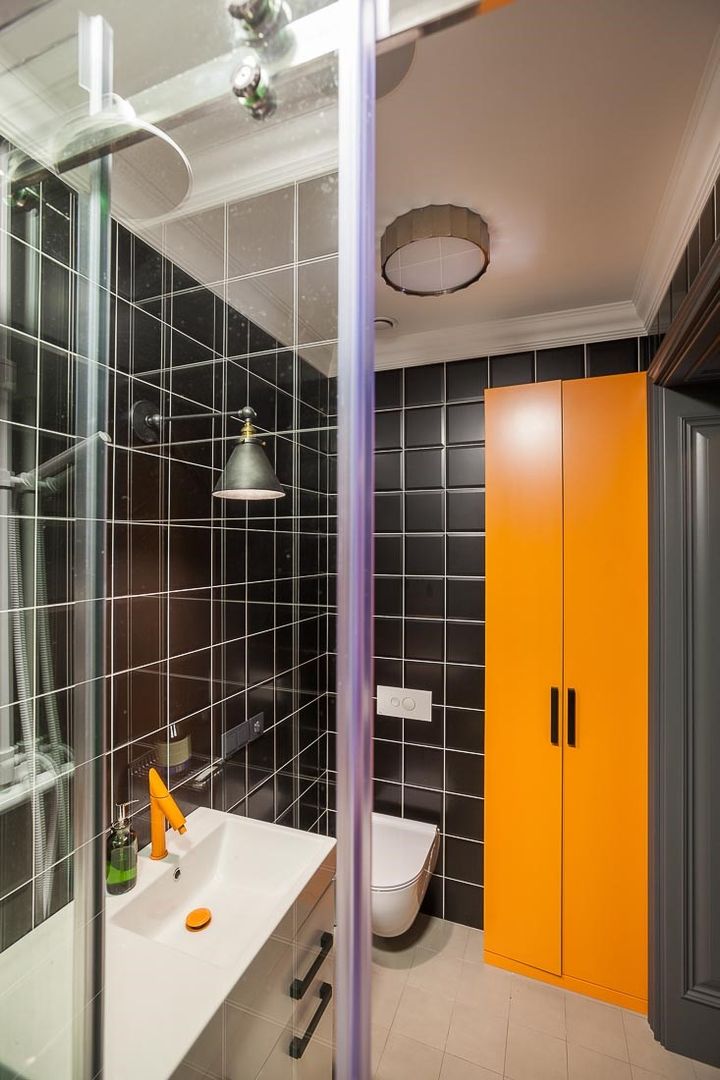 Bathroom Hampstead Design Hub Baños industriales walk-in shower,basin,bathroom lighting,built-in storage