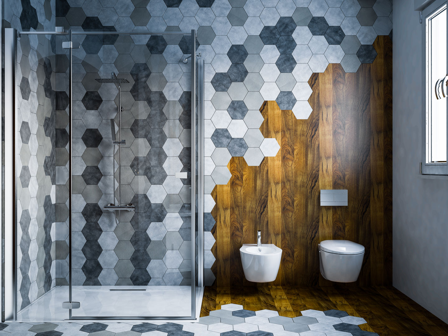 mcp-render Salle de bain moderne Bois Effet bois