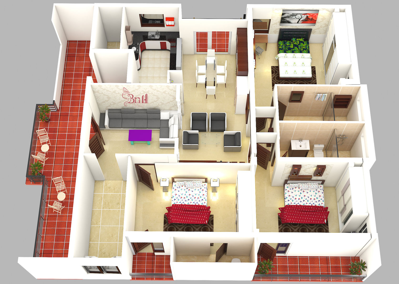 Residential-3BHK-2400sft, BNH DESIGNERS: modern by BNH DESIGNERS,Modern