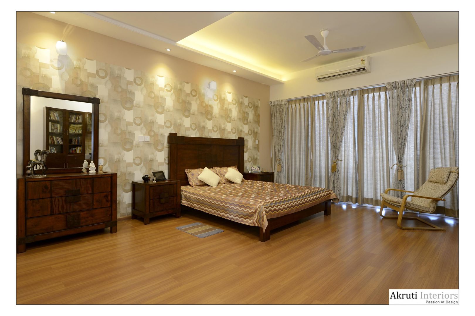 Master Bedroom Akruti Interiors Pune Modern style bedroom Plywood Beds & headboards