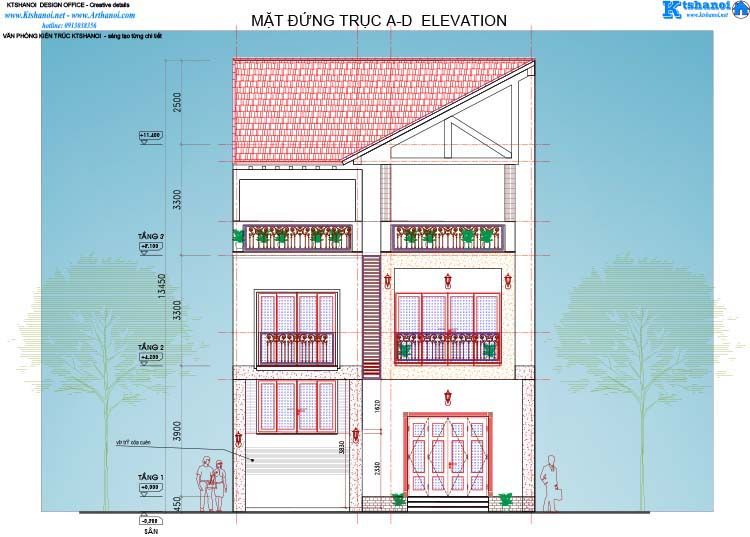 Mẫu thiết kế biệt thự 3 tầng 9x16m hiện đại, Văn phòng kiến trúc Ktshanoi Văn phòng kiến trúc Ktshanoi