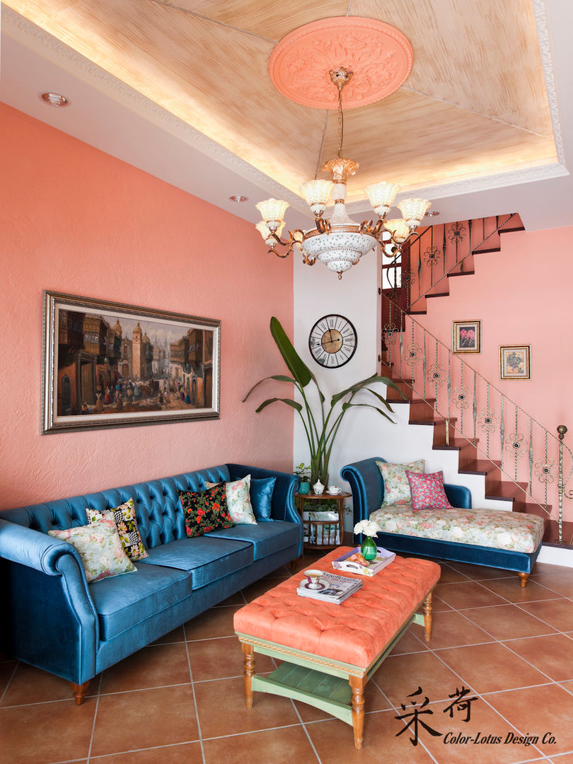 西班牙鄉村風格-透天別墅, Color-Lotus Design Color-Lotus Design 客廳 沙發與扶手椅