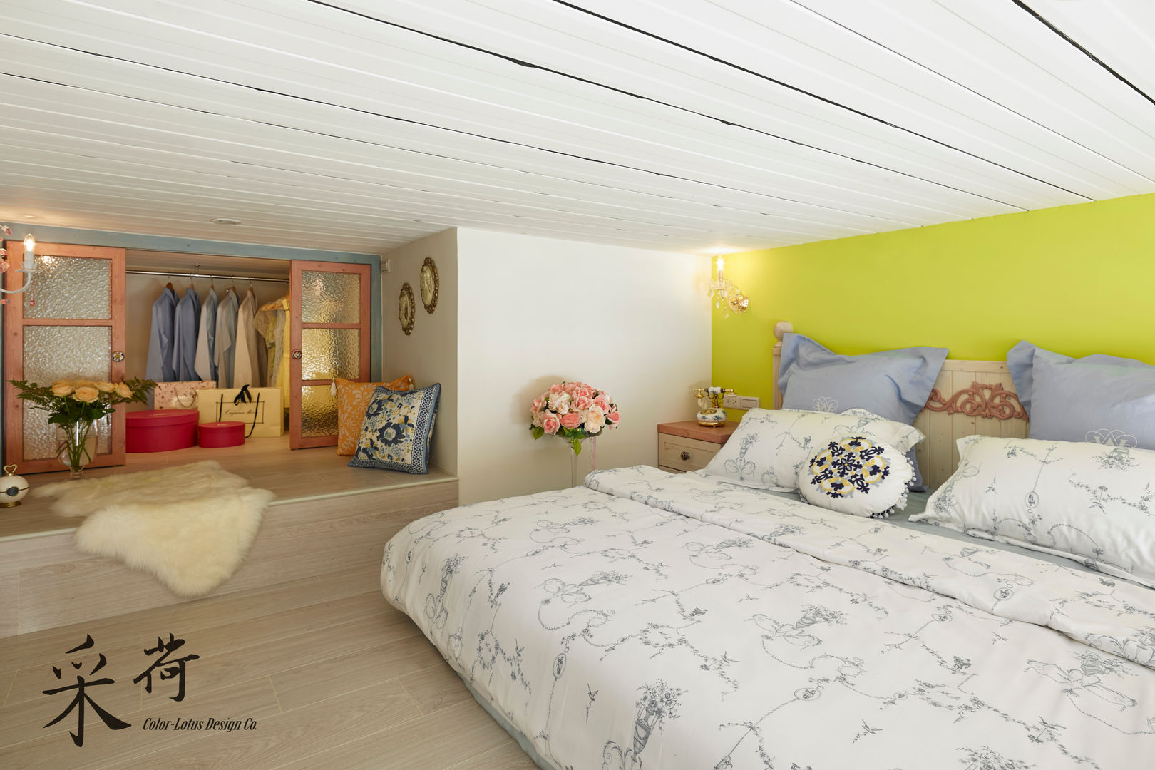 美式鄉村風-小坪數夾層屋, Color-Lotus Design Color-Lotus Design Schlafzimmer im Landhausstil Massivholz Mehrfarbig