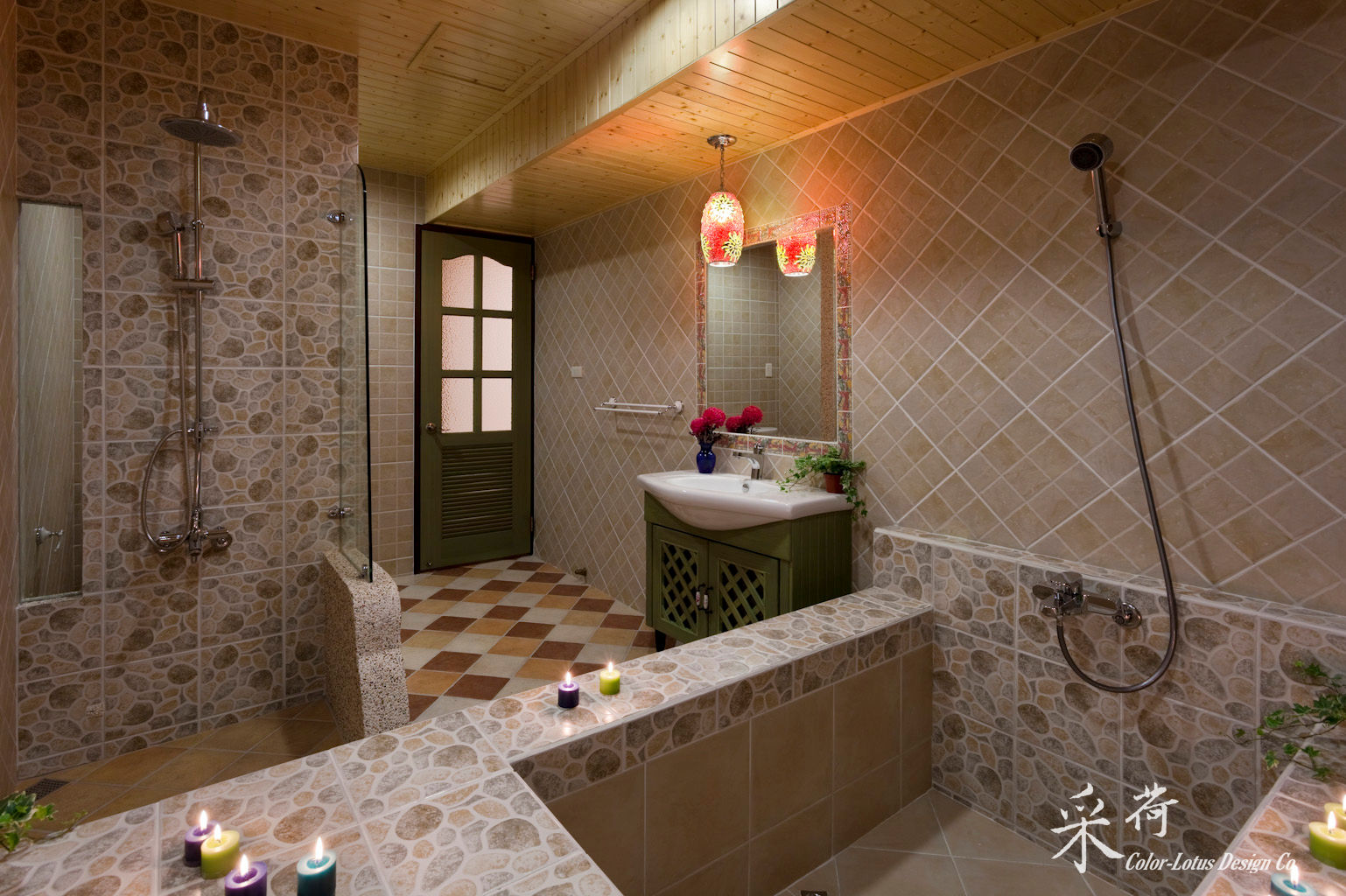 華麗復古，法式鄉村 , Color-Lotus Design Color-Lotus Design 浴室 磁磚 财产,建造,植物,室内设计,地板,地面,木头,室内植物,镜框,客厅