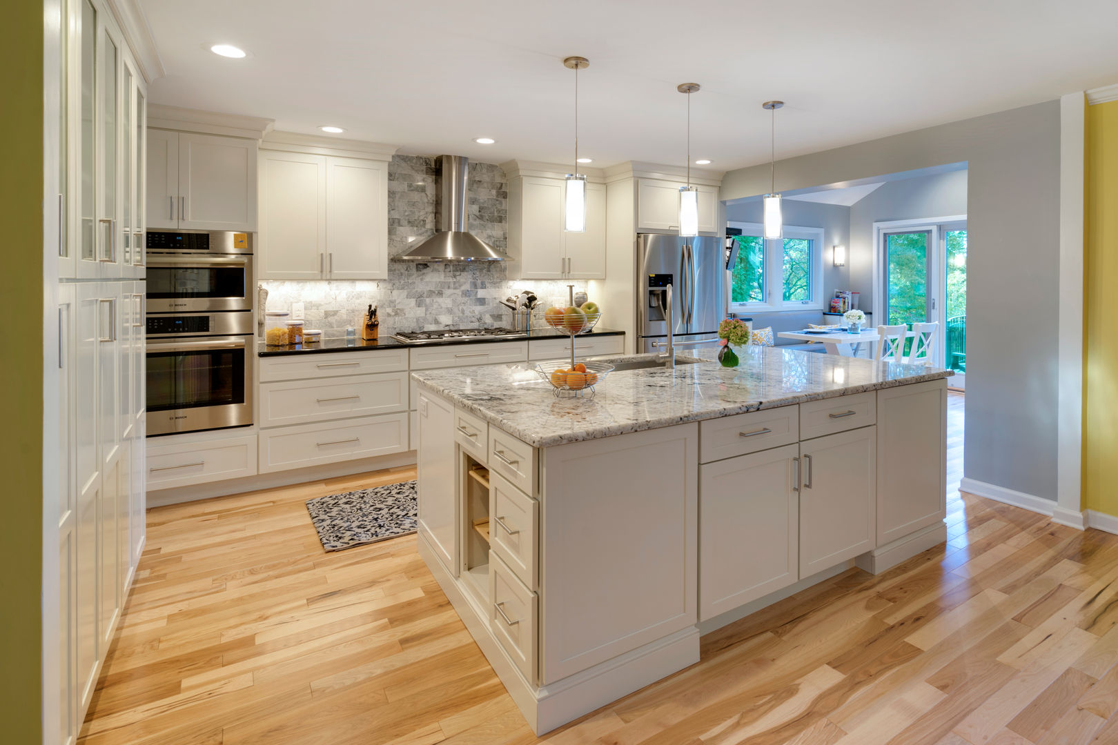 White Shaker Kitchen with Island Main Line Kitchen Design Kitchen beautiful kitchen,kitchen design,hickory floors
