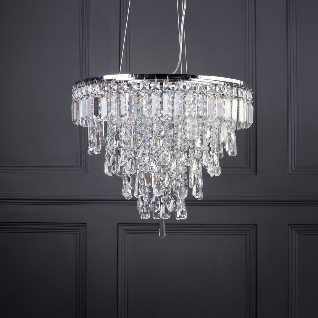 Marquis by Waterford Bresna LED 6 Light Bathroom Ceiling Pendant Chrome Litecraft حمام Litecraft,lighting,bathoom lighting,ip44 rated,led lighting,crystal fitting,crystal chandelier,contemporary light,pendant lighting,decorative light,modern pendant light,chrome finish,Lighting
