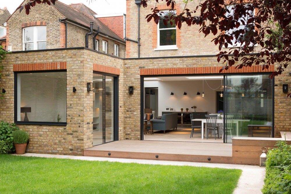 Garden Fraher and Findlay Garden patio,decking,living roof,garden,lawn,open living,bold,green,nature,brick,dining room,extension