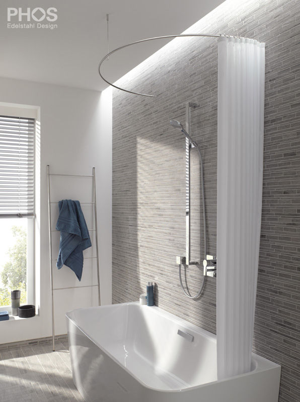 Duschvorhangstangen mit Design-Anspruch, PHOS Design GmbH PHOS Design GmbH Modern bathroom آئرن / اسٹیل