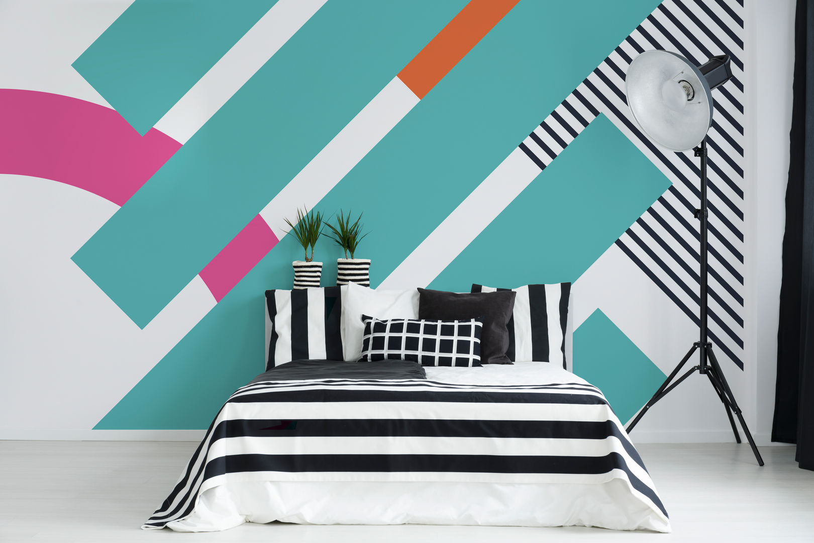 BEDROOM IN STRIPES Pixers Phòng ngủ phong cách hiện đại geometric,child safety,wallart,wallmural,Accessories & decoration