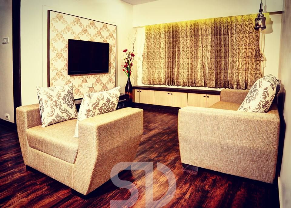 T.V. Unit and Formal Sofa Seating arrangement SUMEDHRUVI DESIGN STUDIO Living room