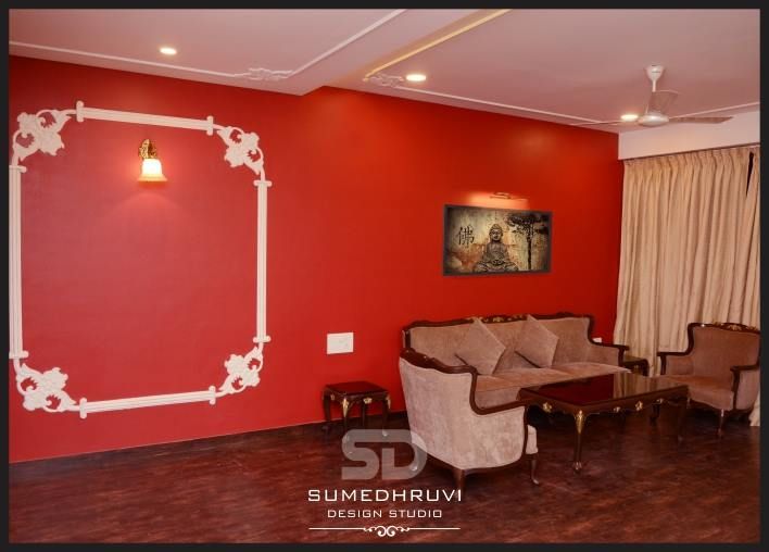 Ms. Parama's Residence, SUMEDHRUVI DESIGN STUDIO SUMEDHRUVI DESIGN STUDIO غرفة المعيشة