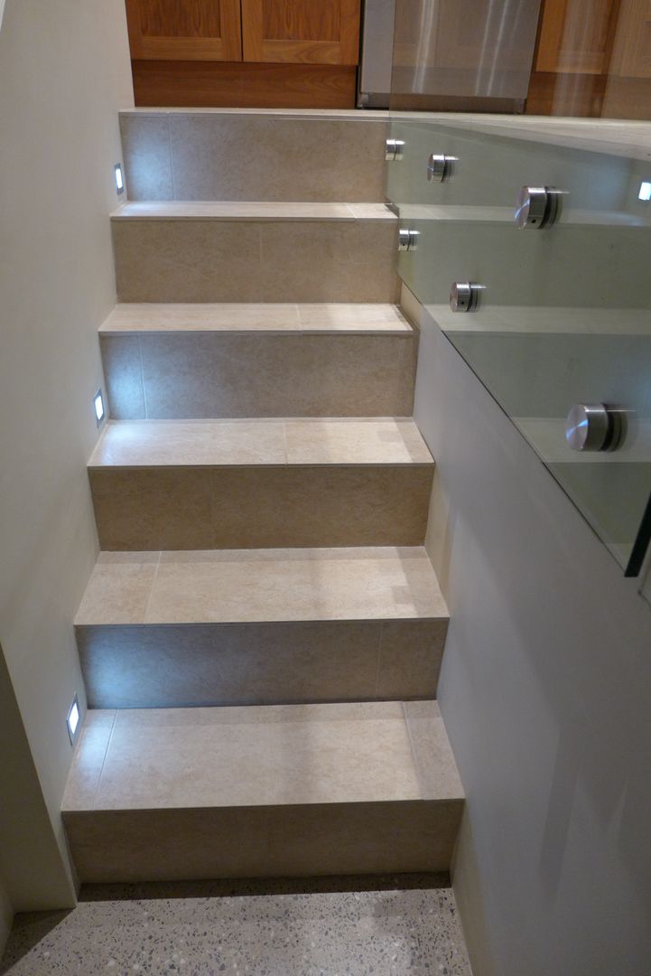 steps to basement Style Within Modern corridor, hallway & stairs Concrete basement conversion,cellar,cellar conversion,step lights,basement